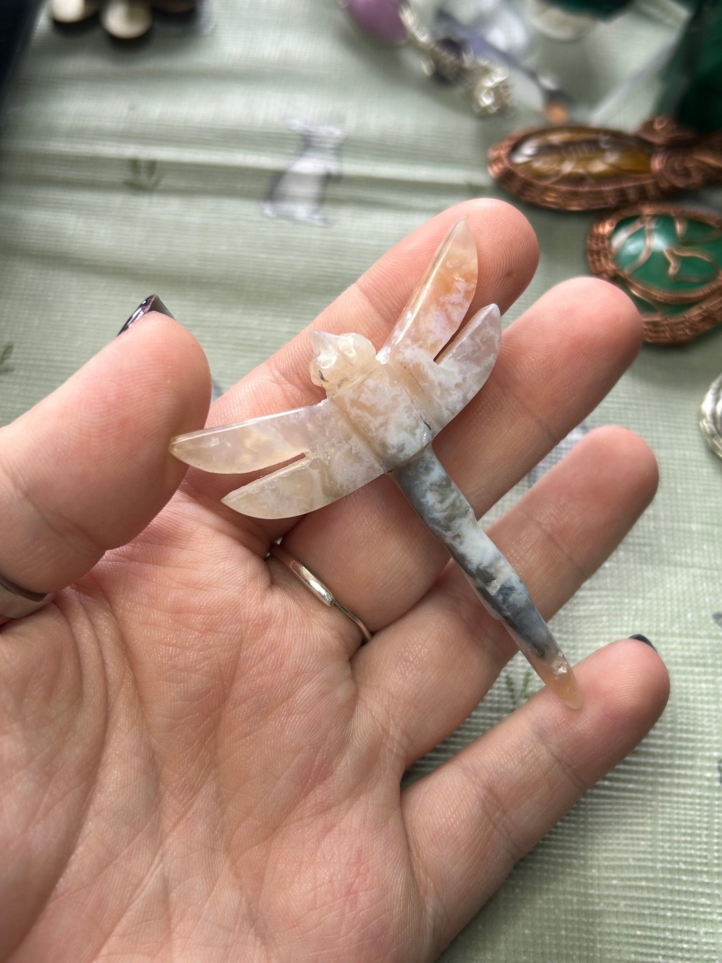 Pink Plume Agate Dragonfly