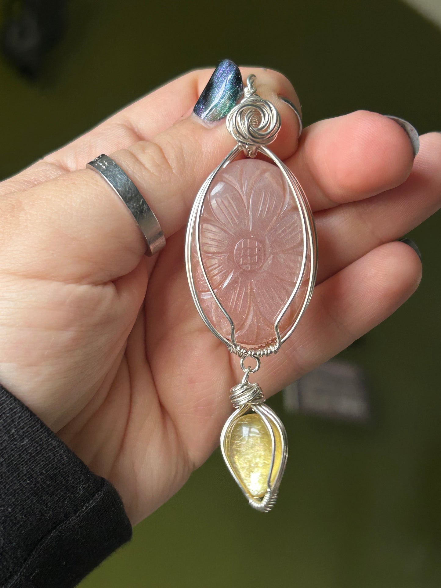 Peach Moonstone & Golden Mica Pendant