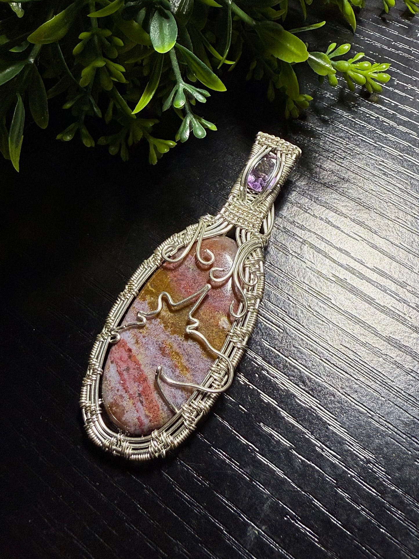 Sea Jasper & amethyst unicorn pendant