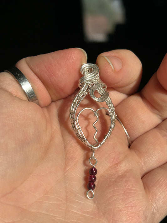 Silver & Garnet Broken Heart Pendant