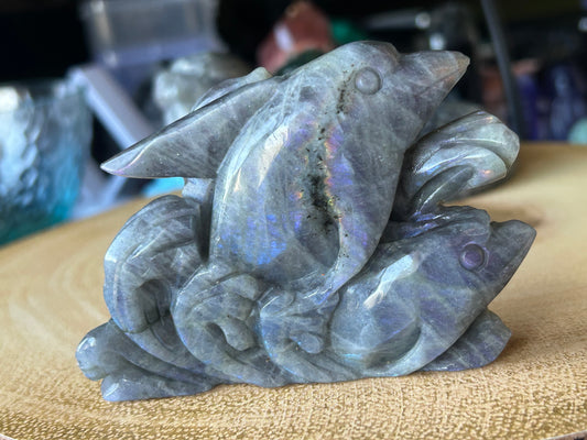 Labradorite Dolphins Carving