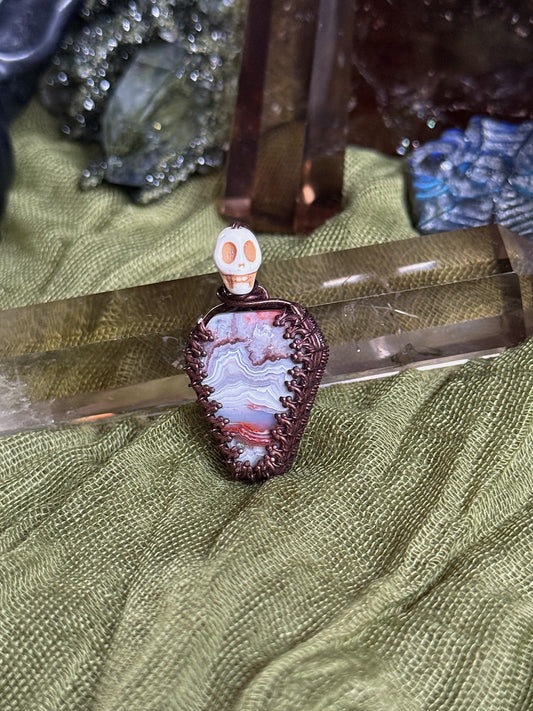 Mexican Crazy Lace Coffin pendant