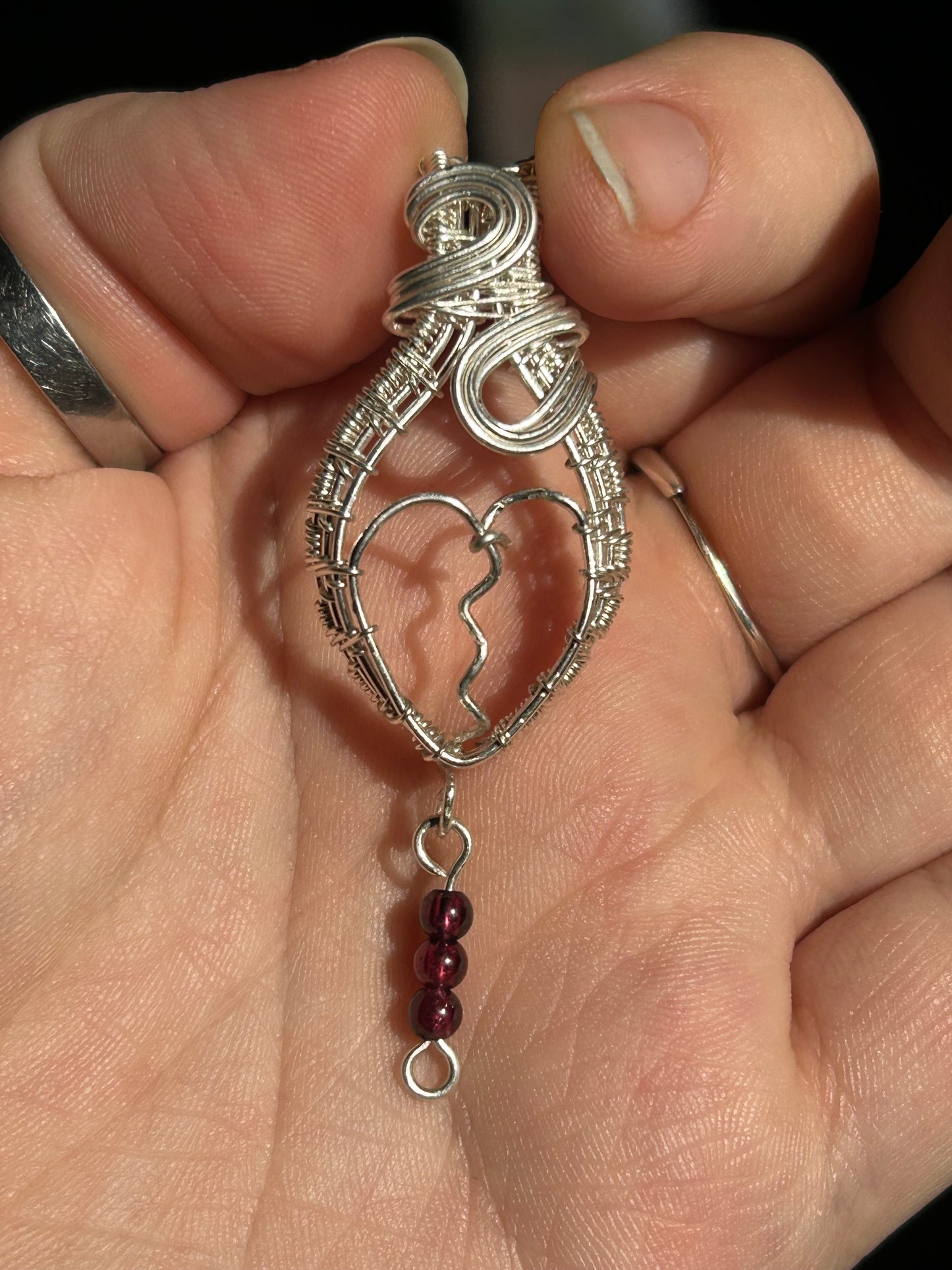 Silver & Garnet Broken Heart Pendant