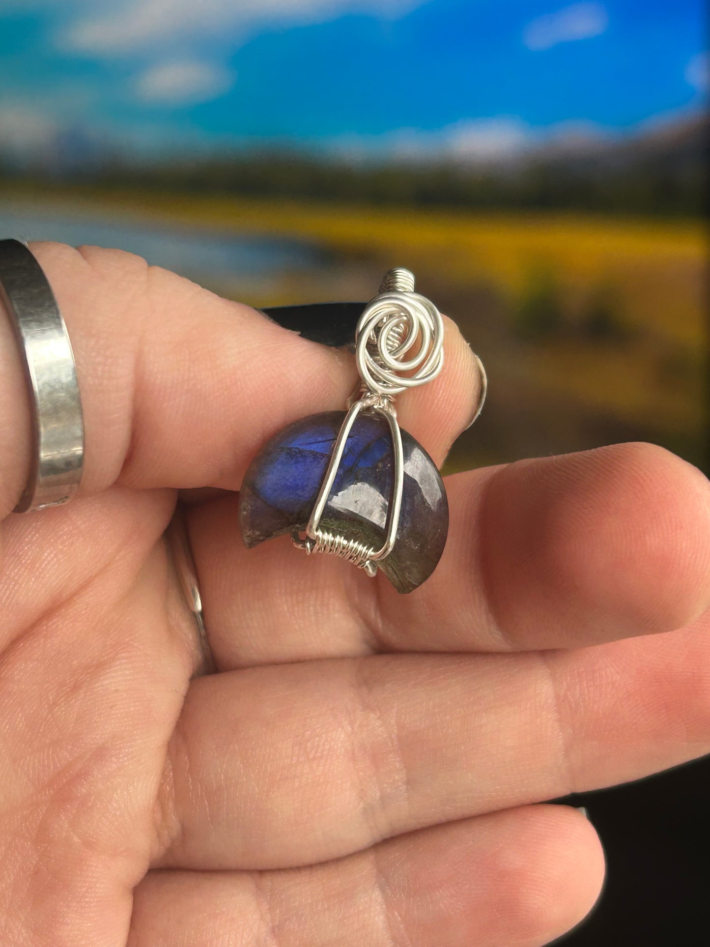 Labradorite Moon Pendant