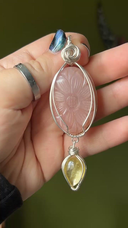 Peach Moonstone & Golden Mica Pendant